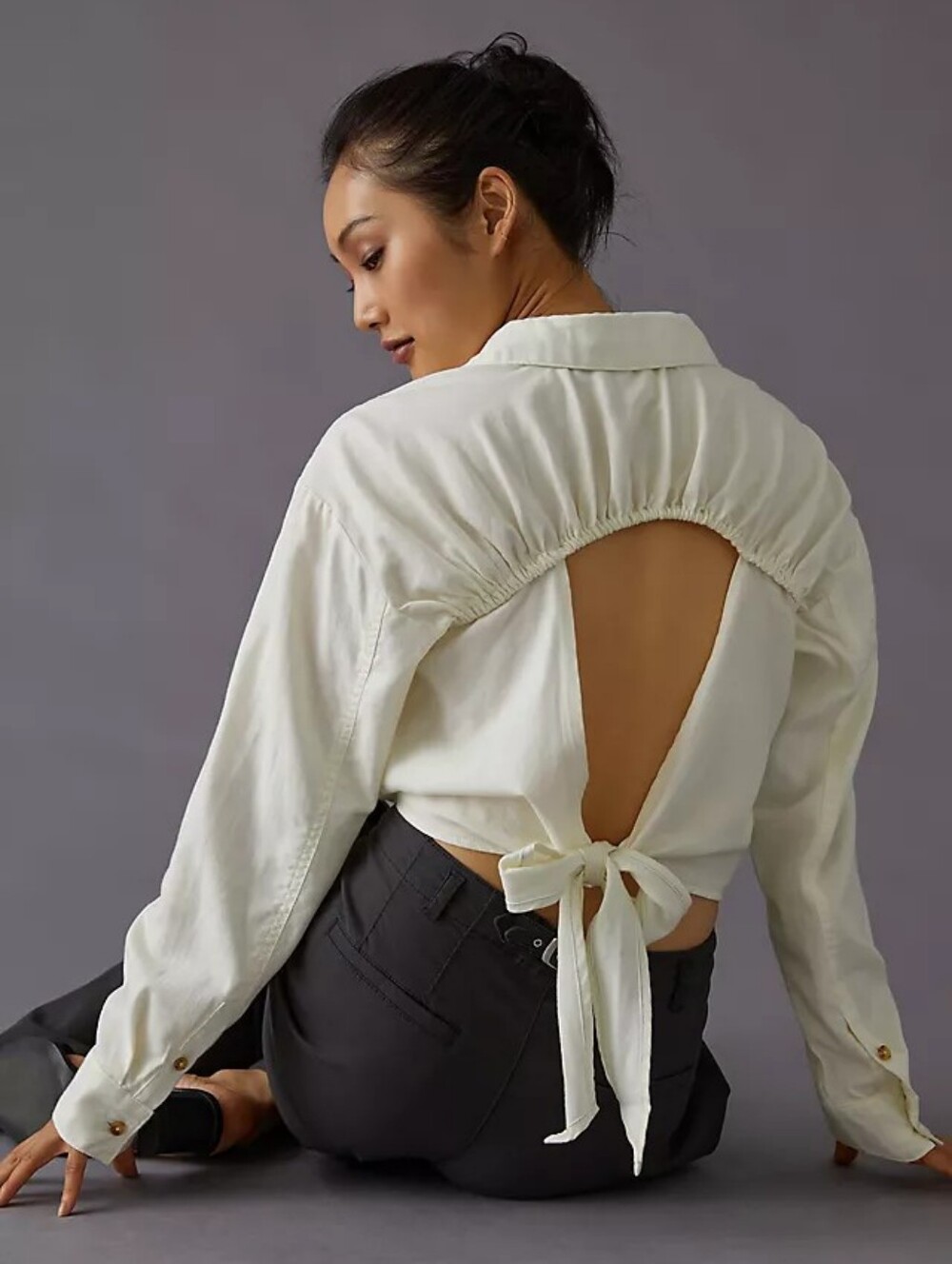 Pilcro Anthropologie Tieback Shrunken‎ Shirt Open Back XL